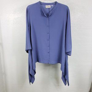 Linea by Louis Dell Olio Sky Blue Button Down Pockets Tunic Top Shirt Blouse